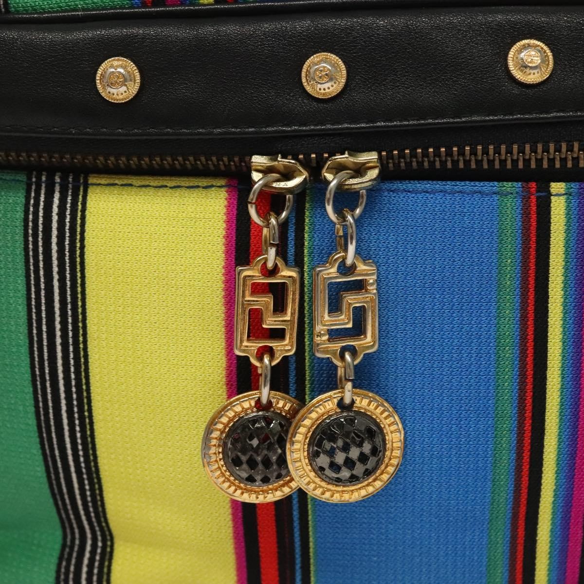 Versace Vanity Hand Bag Canvas and Leather, BLUE, CANVAS, Clutche & pouche