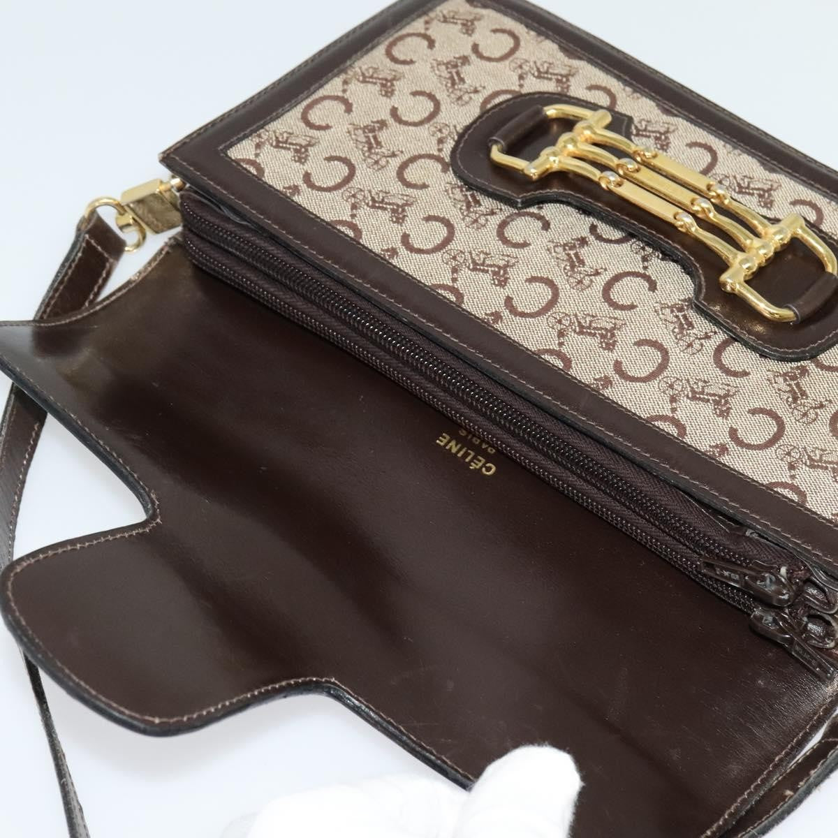 Celine C Sulky Shoulder bag Canvas and Leather, BROWN, CANVAS, Shoulder bag