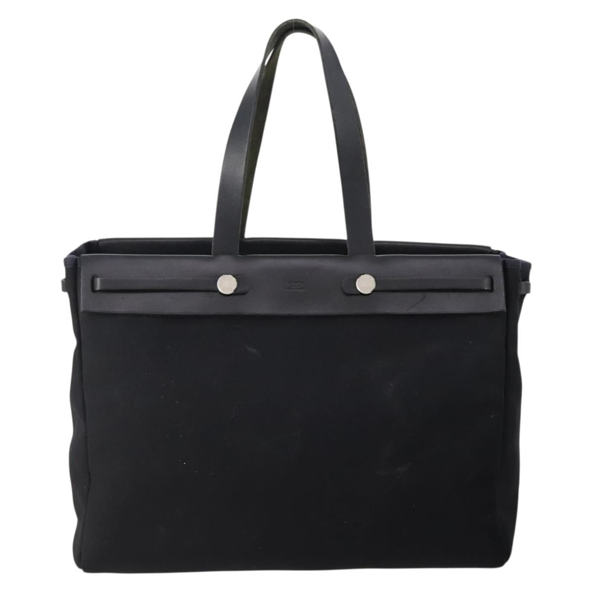 Hermes Herbag Cabas Toile and Leather, Black, Canvas, Tote Bag