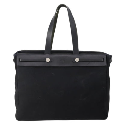 Hermes Herbag Cabas Toile and Leather, Black, Canvas, Tote Bag