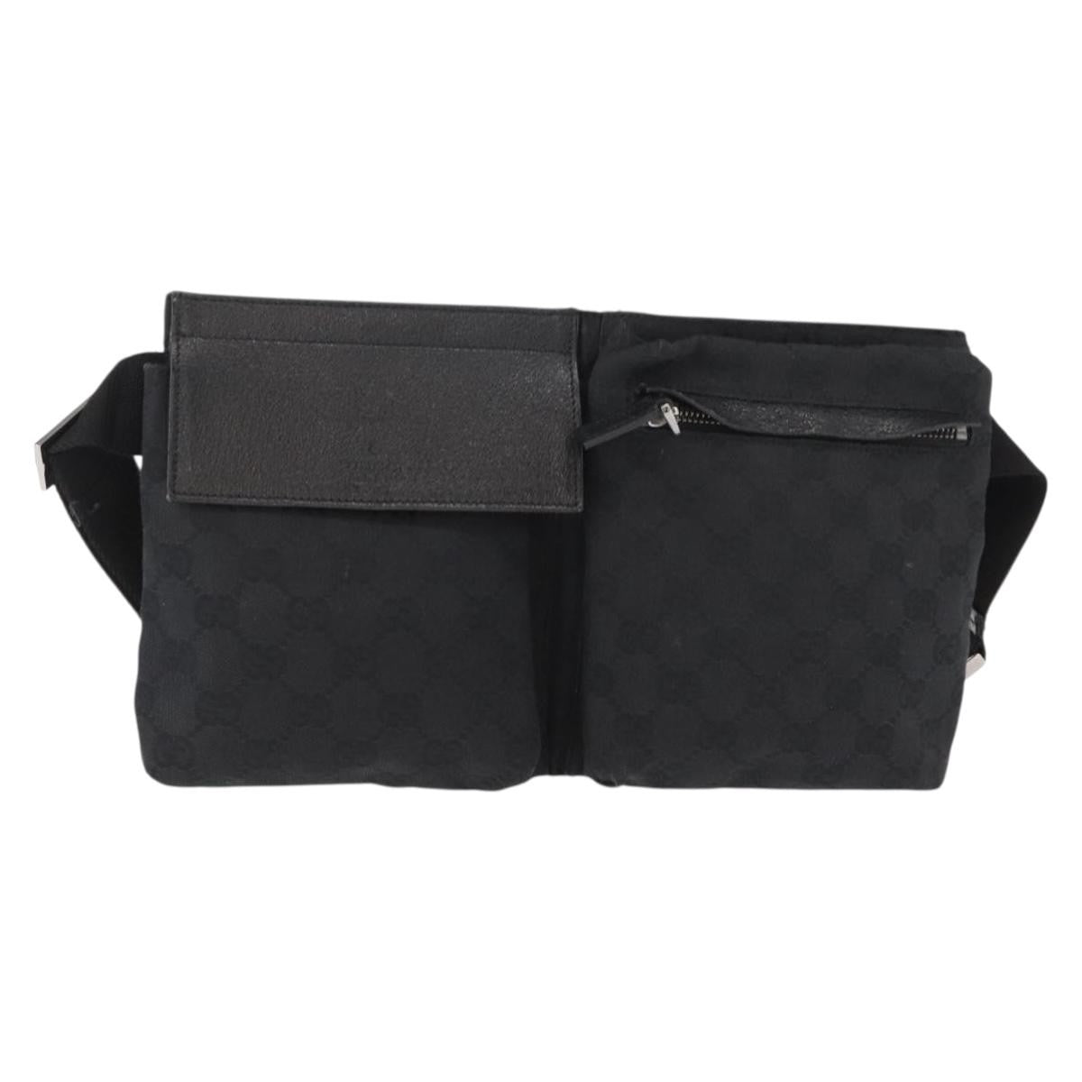 Gucci Vintage Double Belt Bag GG Canvas with Leather, BLACK, CANVAS, Shoulder bag