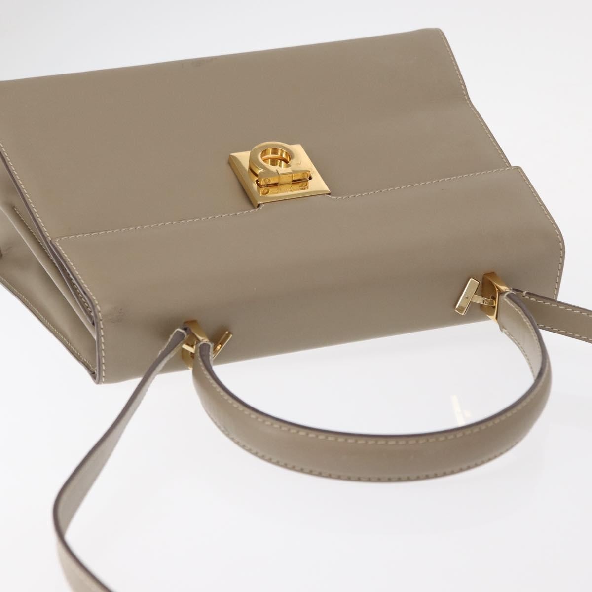 Salvatore Ferragamo Gancini Top Handle Flap Bag Leather, BEIGE, LEATHER, Handbag