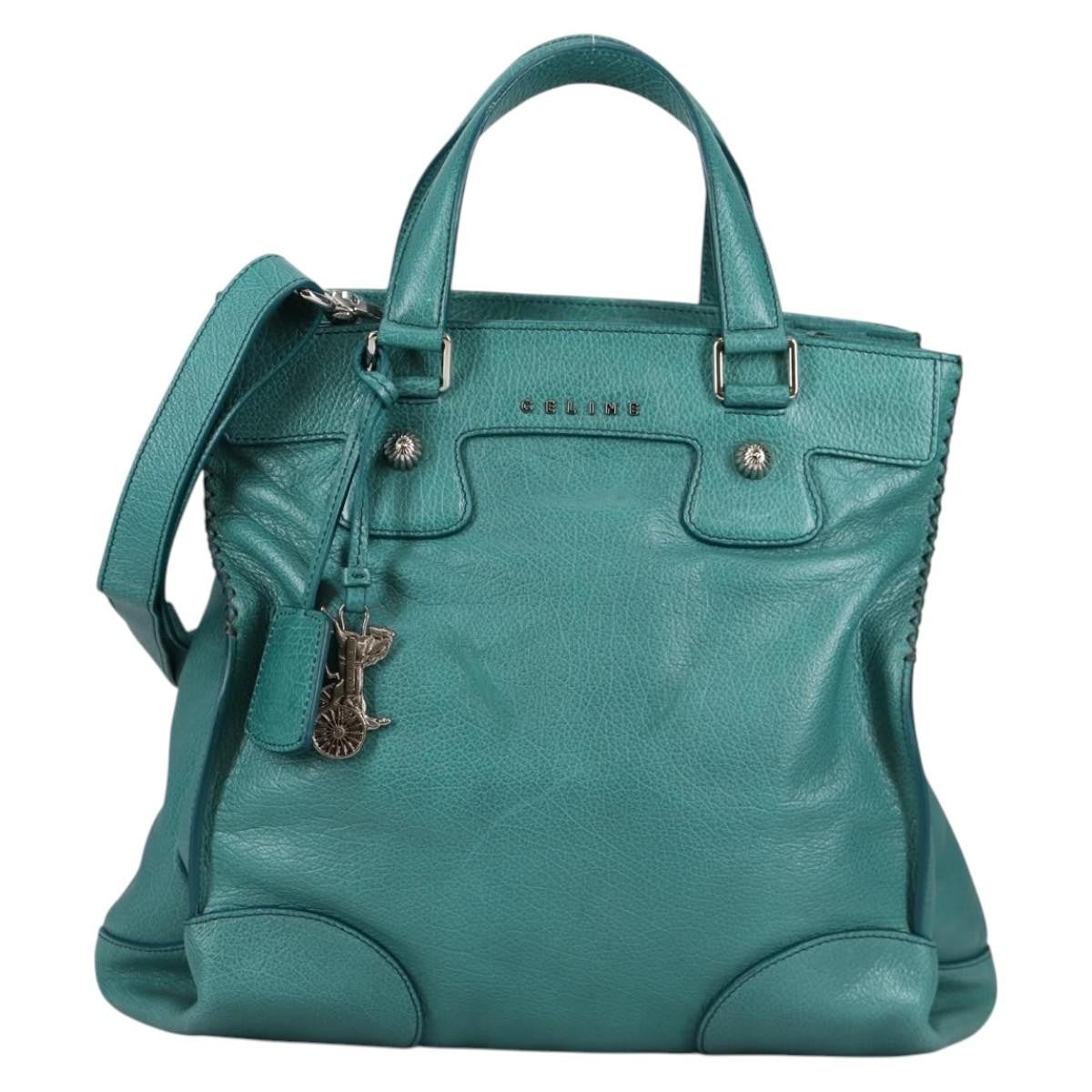 Celine Orlov Handbag Leather, TURQUOISE, LEATHER, Handbag