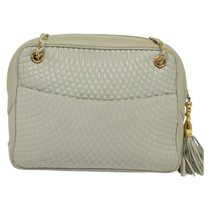 Bally Vintage Chain Shoulder Bag Quilted Leather, Ecru, Leather, Shoulder Bag