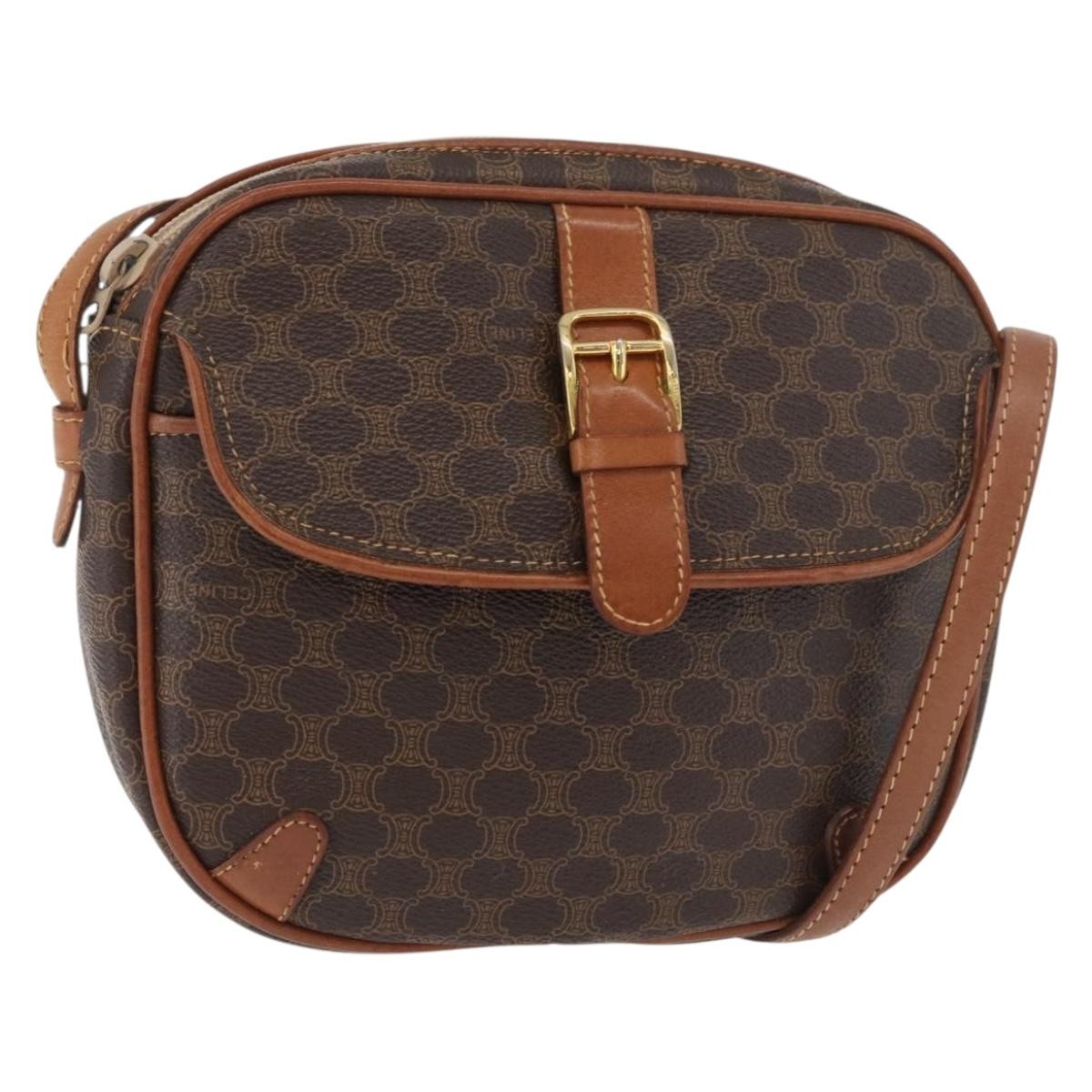Celine Vintage Macadam Shoulder Bag Canvas, Brown, PVC, Shoulder Bag