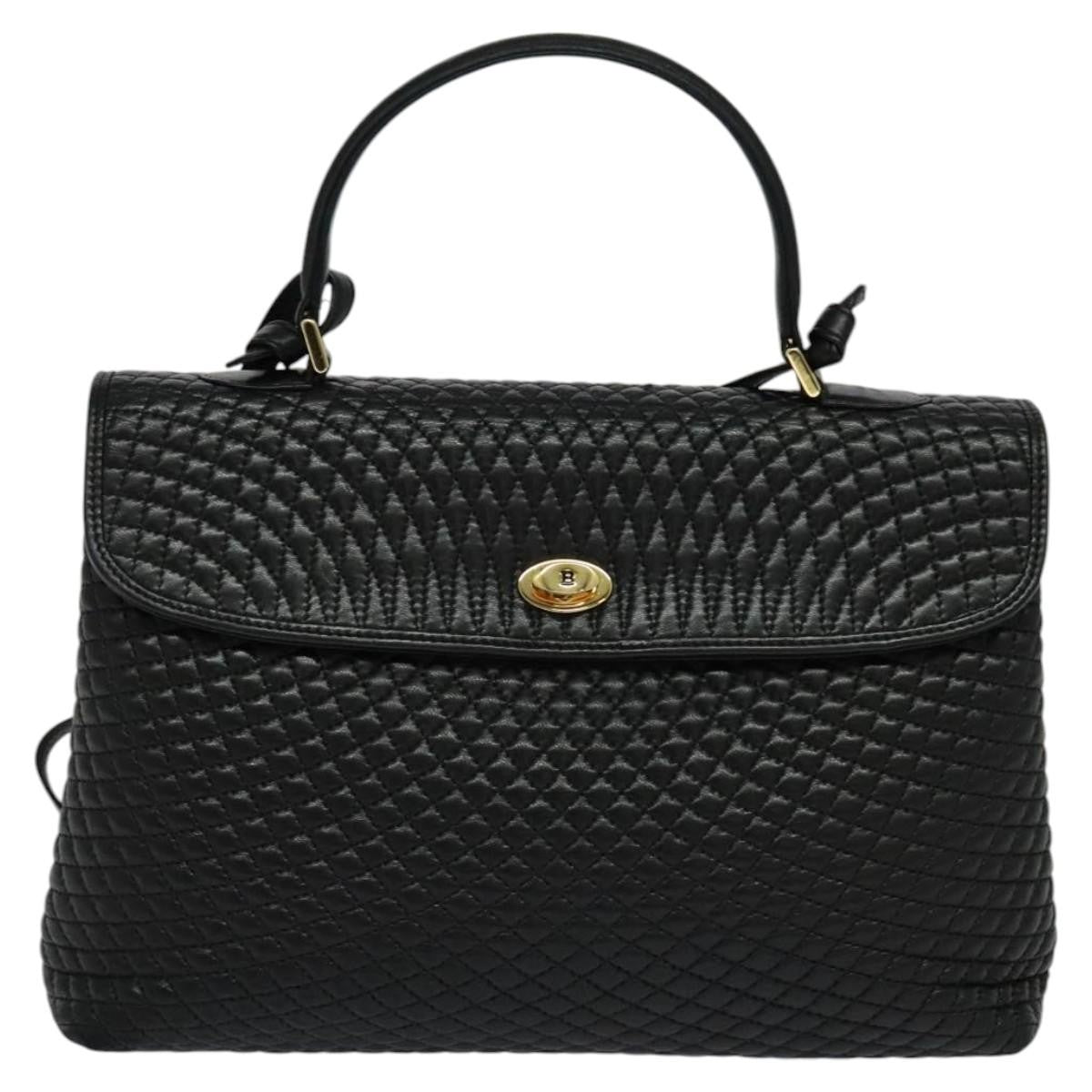 Bally Vintage Handbag Quilted Leather, BLACK, LEATHER, Handbag