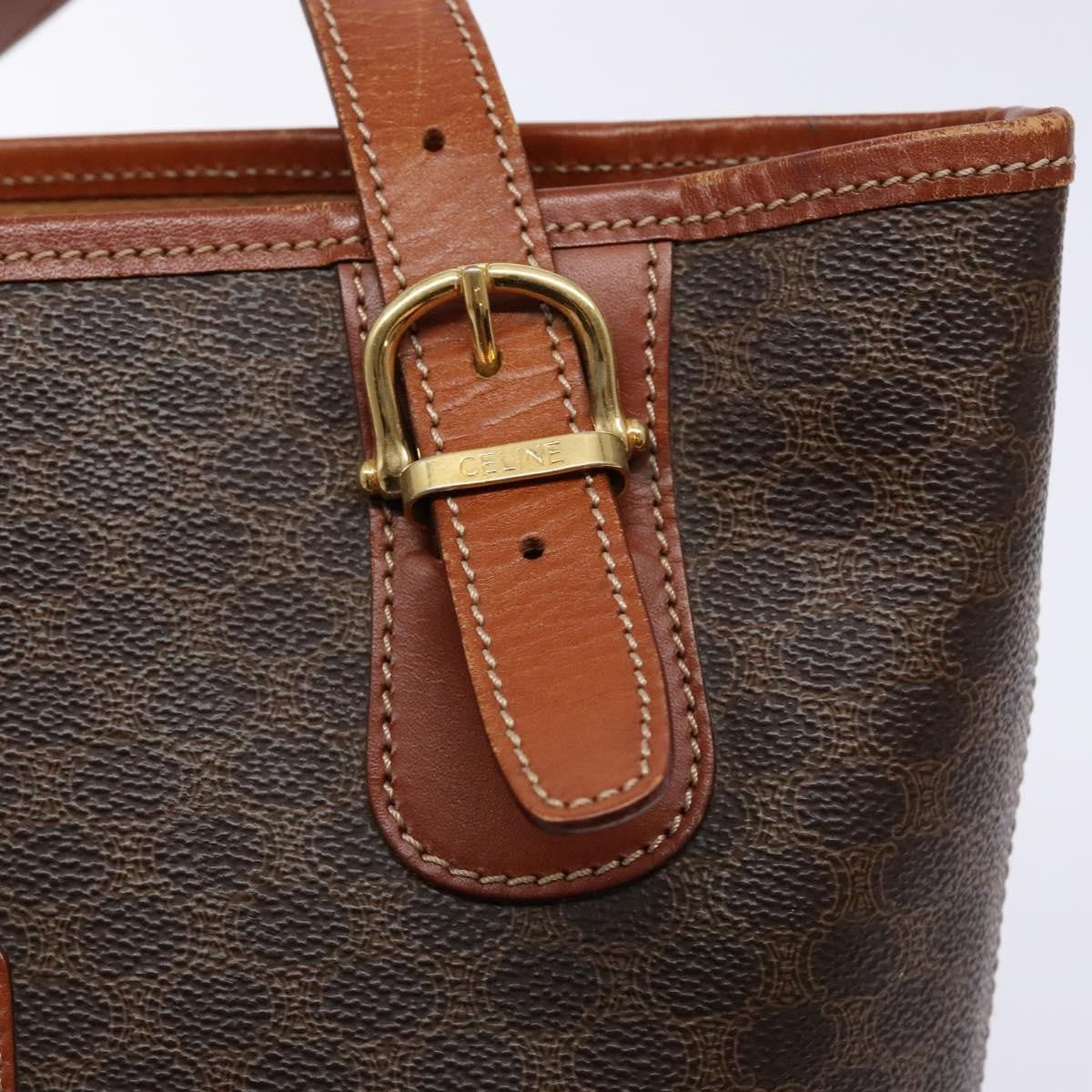 Celine Vintage Macadam Shopper Tote Coated Canvas, BROWN, CANVAS, Tote bag