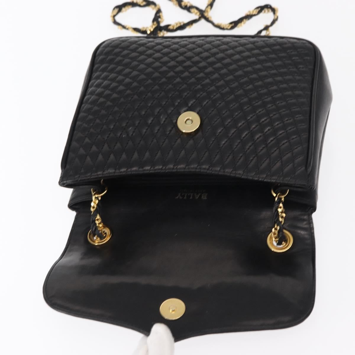 Bally Vintage Chain Shoulder Bag Quilted Leather, BLACK, LEATHER, Shoulder bag