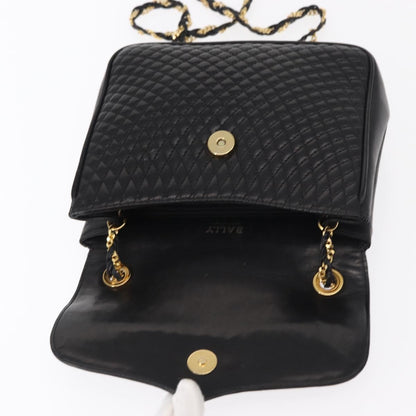 Bally Vintage Chain Shoulder Bag Quilted Leather, BLACK, LEATHER, Shoulder bag