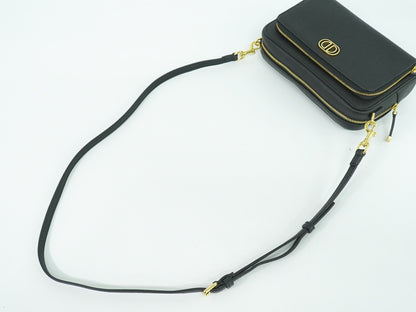 Christian Dior Caro Double Pouch Crossbody Bag Leather, BLACK, LEATHER, Crossbody bag