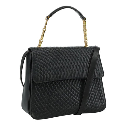 Bally Vintage Flap Handbag Quilted Leather, BLACK, LEATHER, Handbag