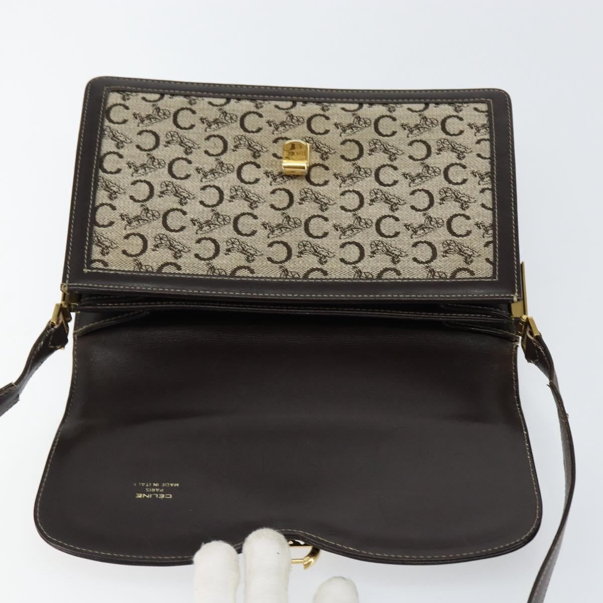 Celine C Sulky Shoulder bag Canvas and Leather, BROWN, CANVAS, Shoulder bag