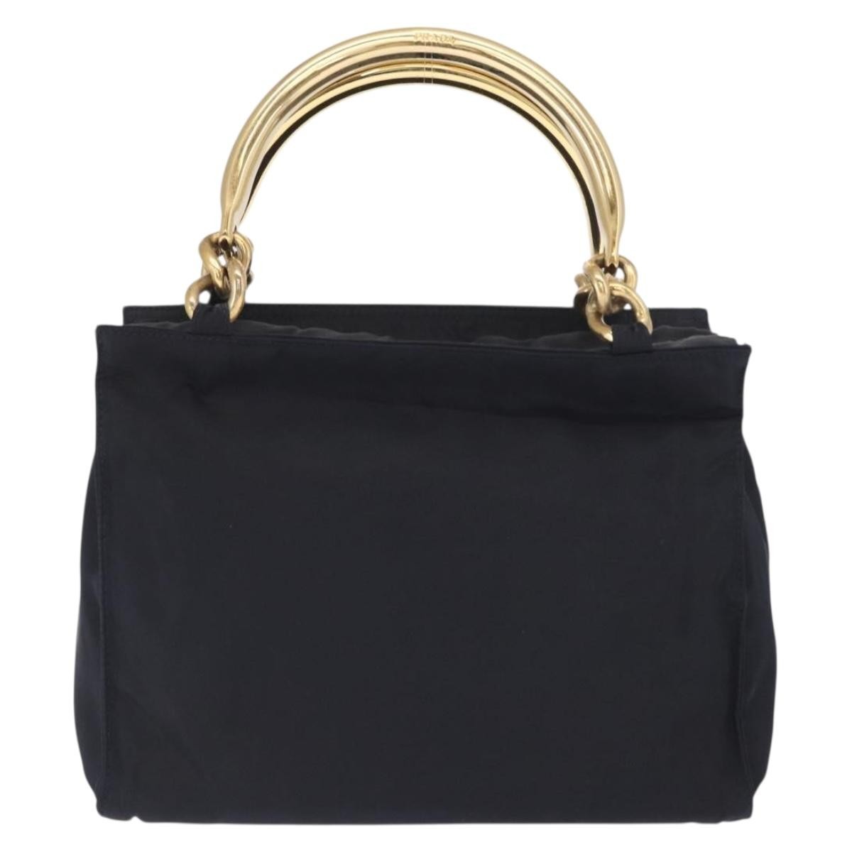 Prada Metal Handles Tote Tessuto, Navy, Nylon, Tote Bag