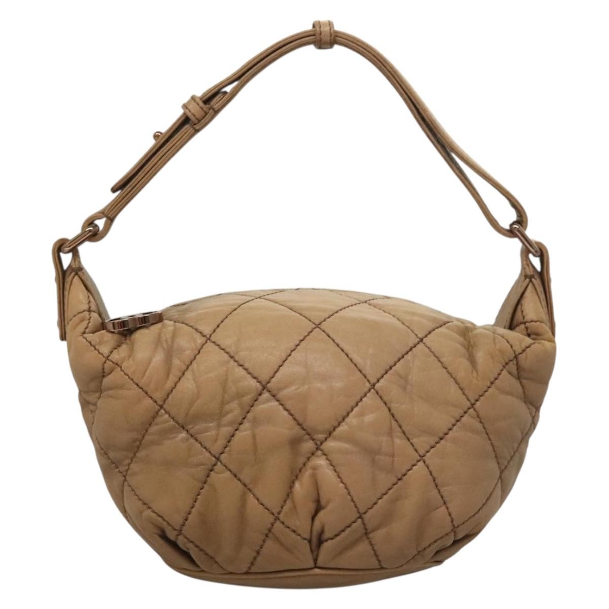 Chanel Vintage Wild Stitch Zip Shoulder Bag Quilted Lambskin, BROWN, LEATHER, Shoulder bag