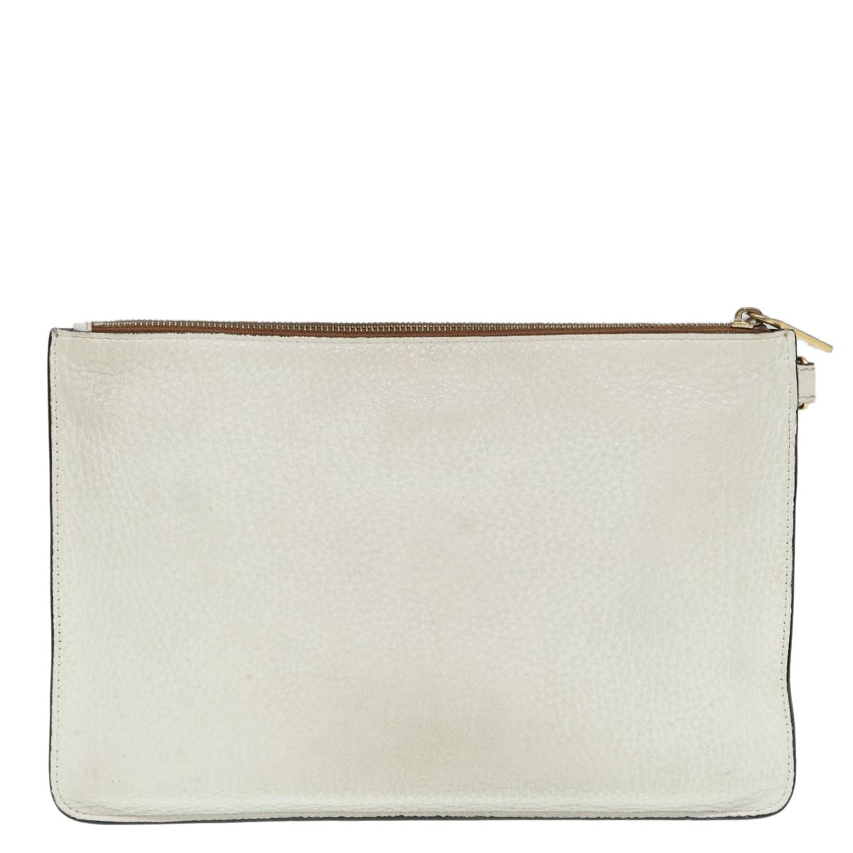 Fendi Mania Logo Zip Pouch Inlaid Leather, BEIGE, LEATHER, Clutche & pouche