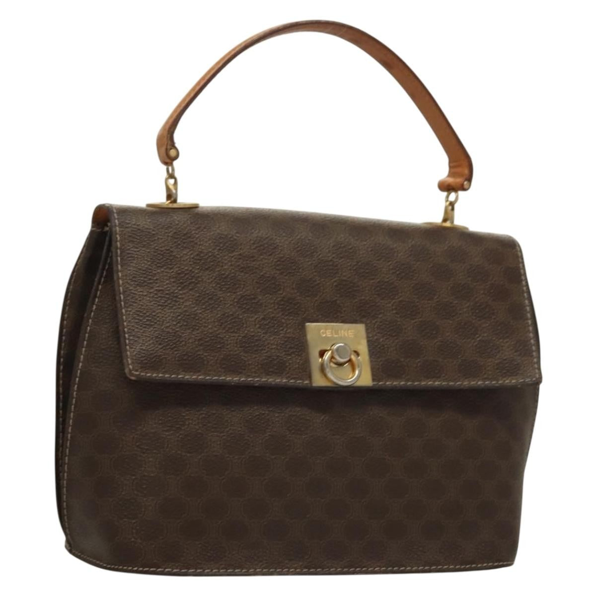 Celine Macadam Handbag Macadam with leather, BROWN, CANVAS, Handbag