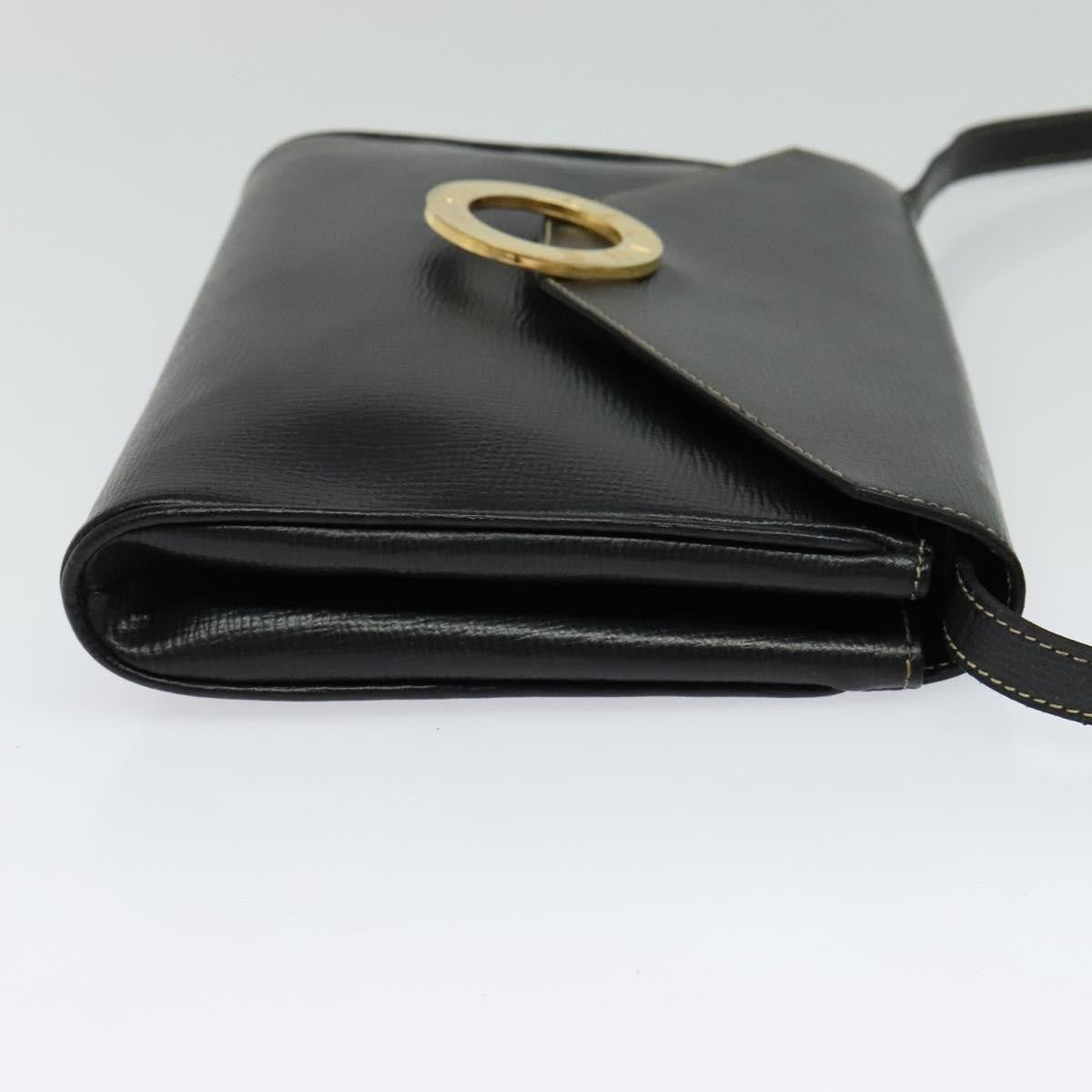 Celine Circle Logo Shoulder Bag Leather, Black, Leather, Shoulder Bag