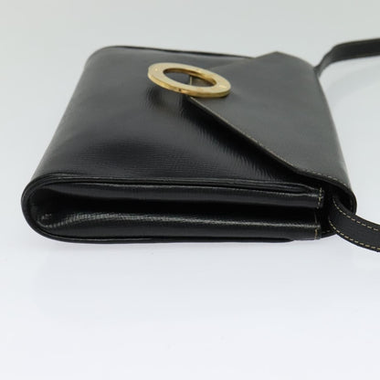 Celine Circle Logo Shoulder Bag Leather, Black, Leather, Shoulder Bag
