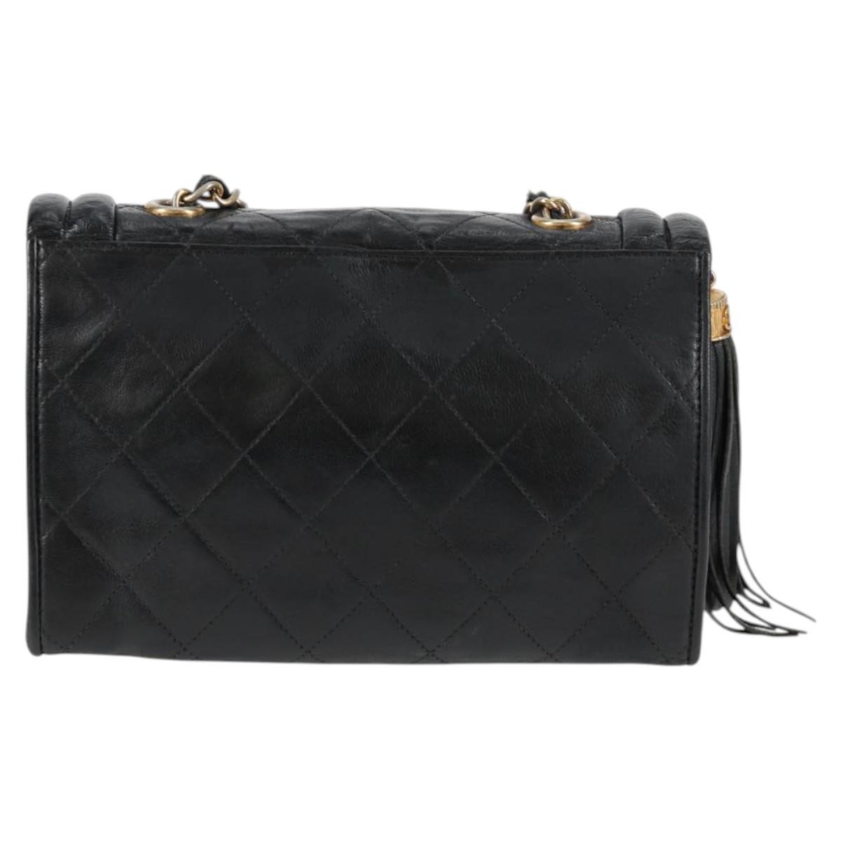 Chanel Vintage Tassel Flap Bag Leather, BLACK, LEATHER, Handbag