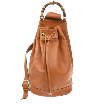Gucci Vintage Bamboo Sling Backpack Leather, Brown, Leather, Backpack