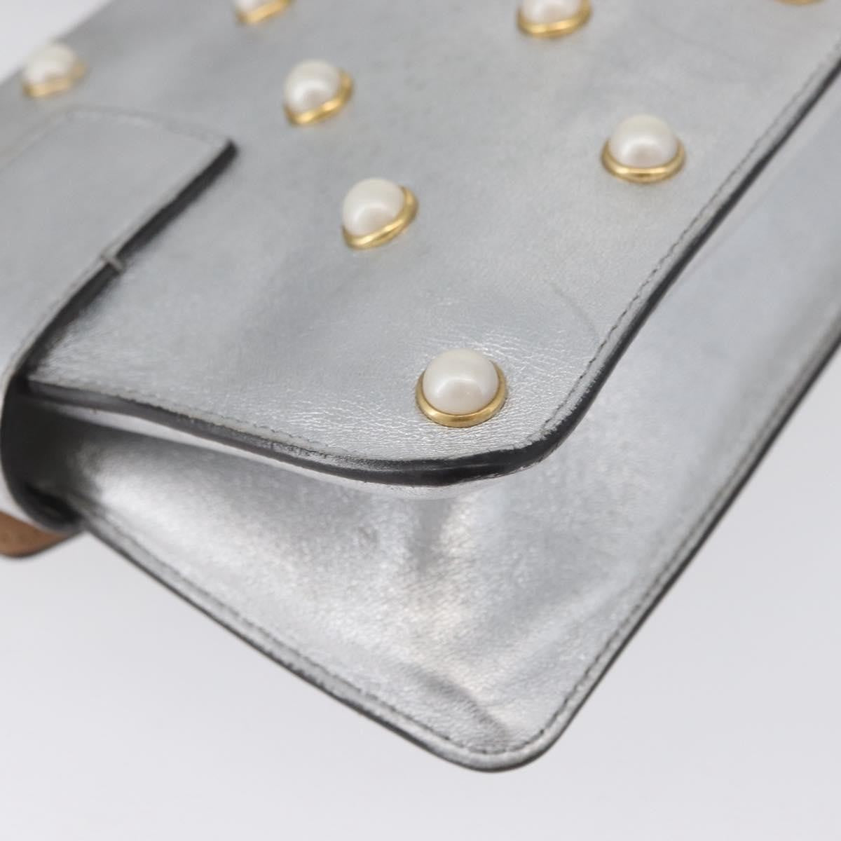 Gucci Broadway Pearly Bee Shoulder Bag Embellished Leather, SILVER, LEATHER, Shoulder bag