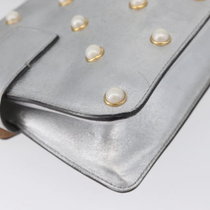 Gucci Broadway Pearly Bee Shoulder Bag Embellished Leather, SILVER, LEATHER, Shoulder bag