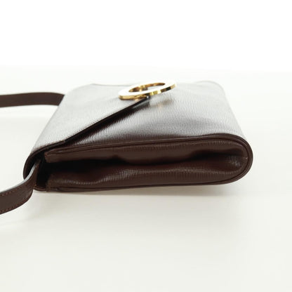 Celine Circle Logo Shoulder Bag Leather, BROWN, LEATHER, Shoulder bag