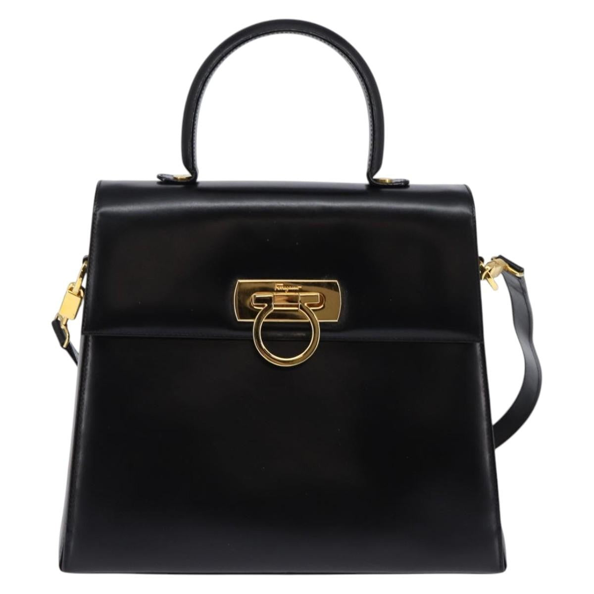 Salvatore Ferragamo Gancini Convertible Top Handle Bag Leather, BLACK, LEATHER, Handbag
