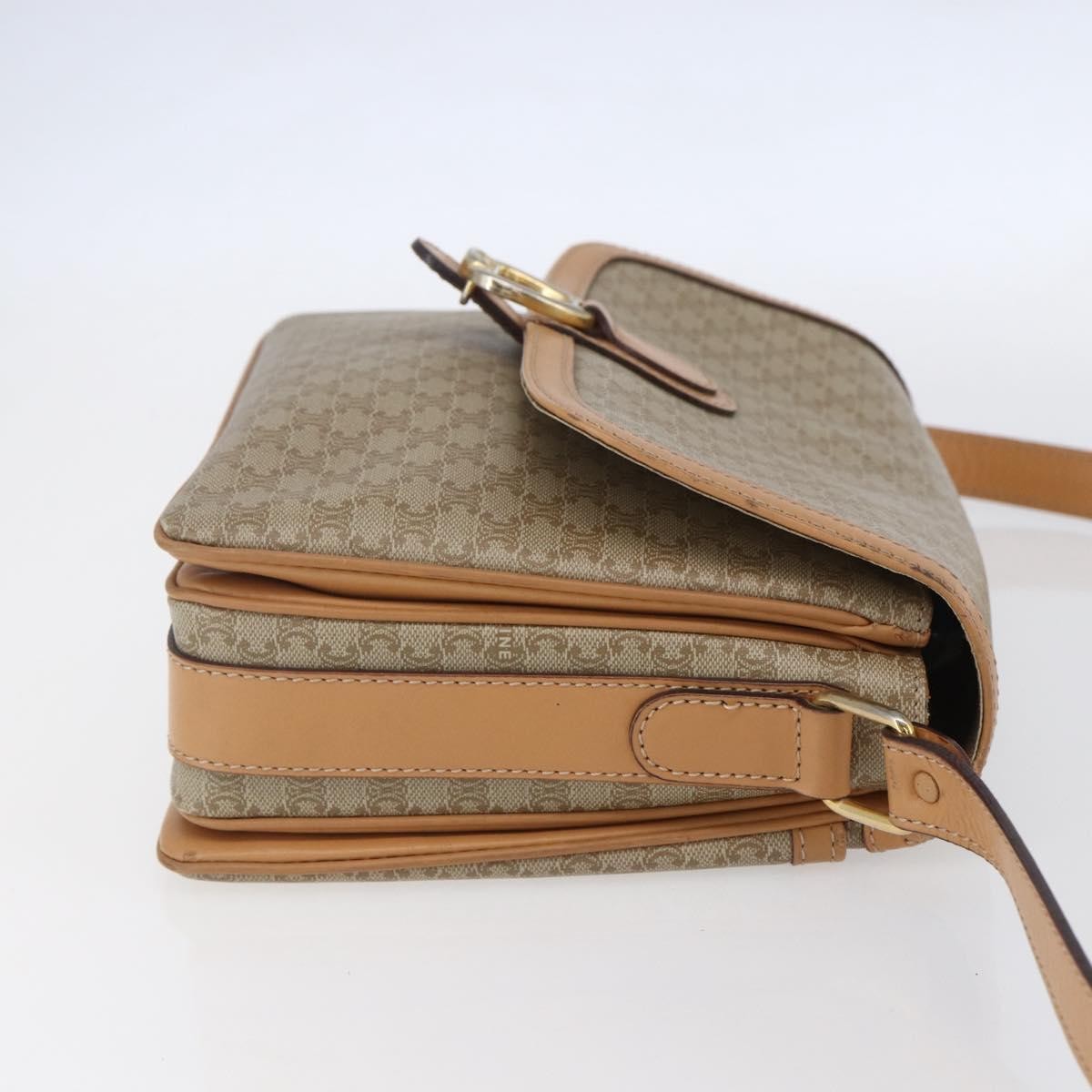 Celine Vintage Macadam Shoulder Bag Canvas and Leather, BEIGE, CANVAS, Shoulder bag