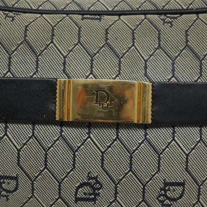 Christian Dior Vintage Honeycomb Shoulder Bag Canvas and Leather, NAVY, CANVAS, Shoulder bag