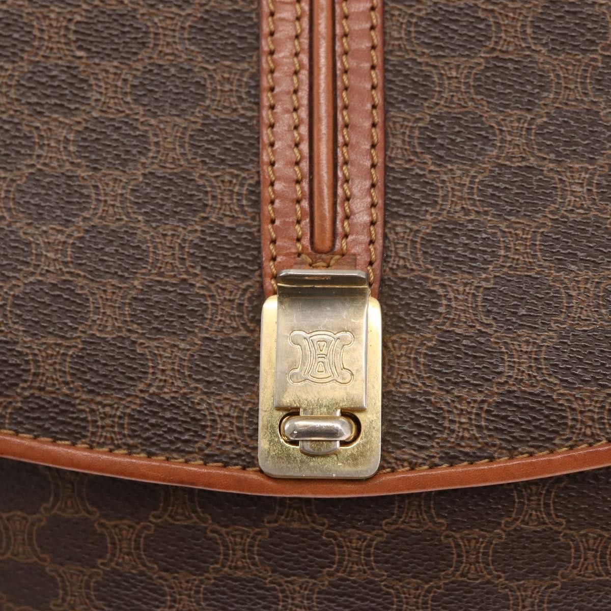 Celine Vintage Macadam Shoulder Bag Canvas and Leather, BROWN, CANVAS, Shoulder bag