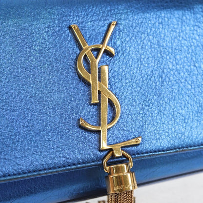 Saint Laurent Classic Monogram Tassel Crossbody Bag Leather, BLUE, LEATHER, Shoulder bag