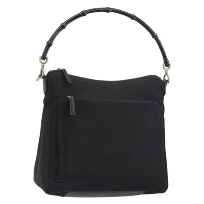 Gucci Vintage Bamboo Handle Bag Nylon, Black, Nylon, Handbag