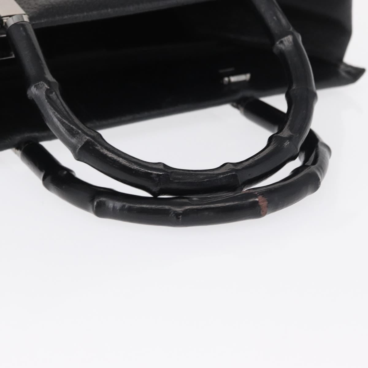 Gucci Vintage Bamboo Handle Bag Leather, BLACK, LEATHER, Handbag