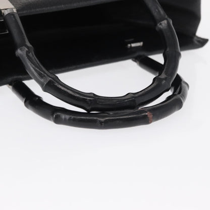 Gucci Vintage Bamboo Handle Bag Leather, BLACK, LEATHER, Handbag