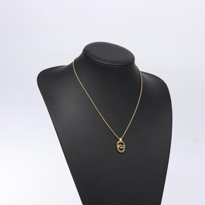 Christian Dior CD Round Pendant Necklace Metal and Crystals, GOLD, METAL, Necklace
