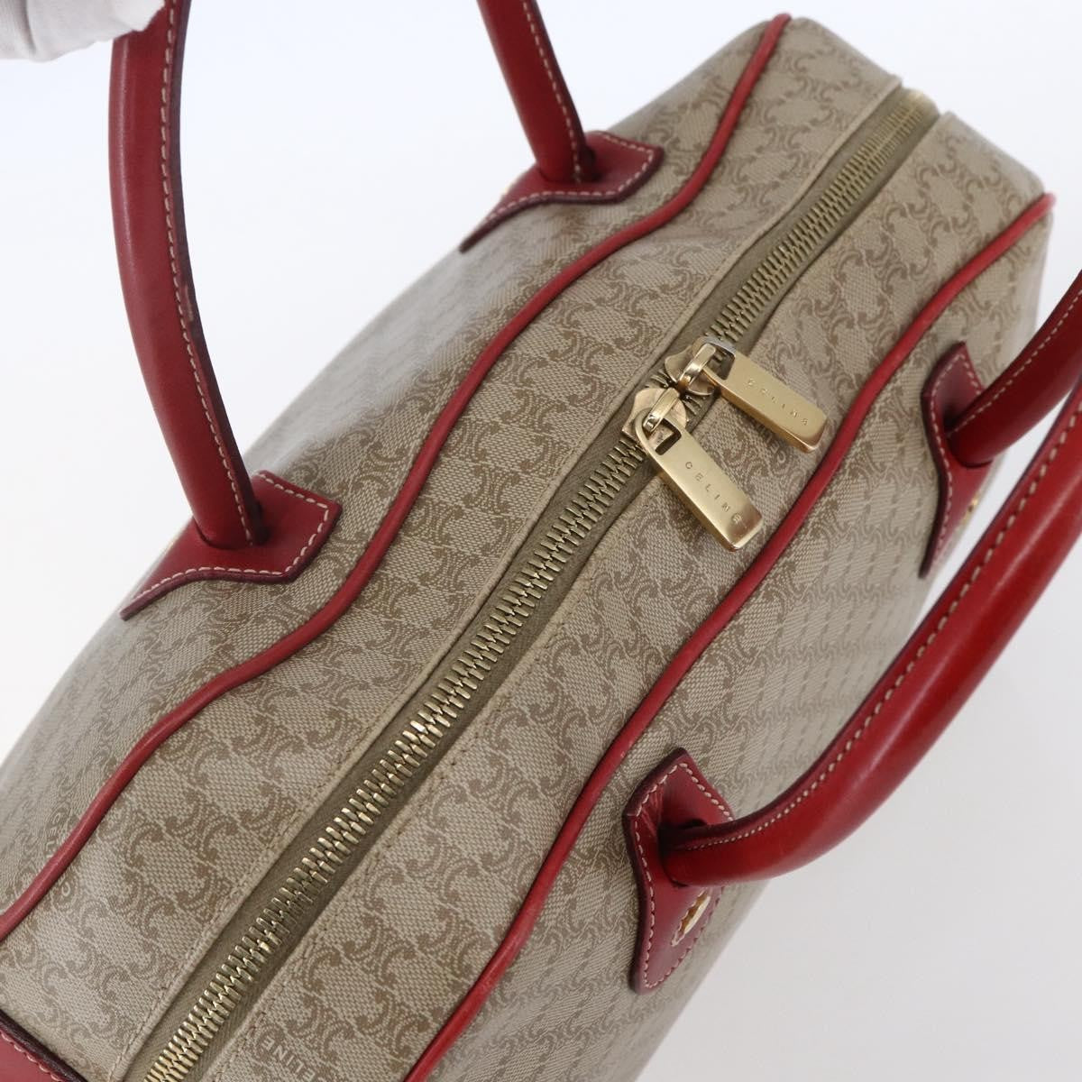 Celine Vintage Macadam Handbag Canvas and Leather, BEIGE, PVC, Handbag