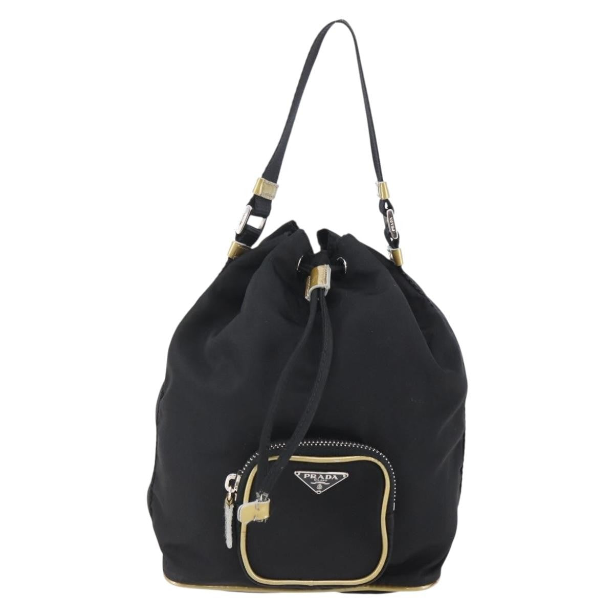 Prada Duet Drawstring Bucket Bag Tessuto, Black, Nylon, Handbag