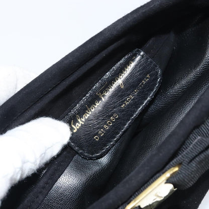 Salvatore Ferragamo Vala Shoulder Bag Suede, BLACK, SUEDE, Shoulder bag