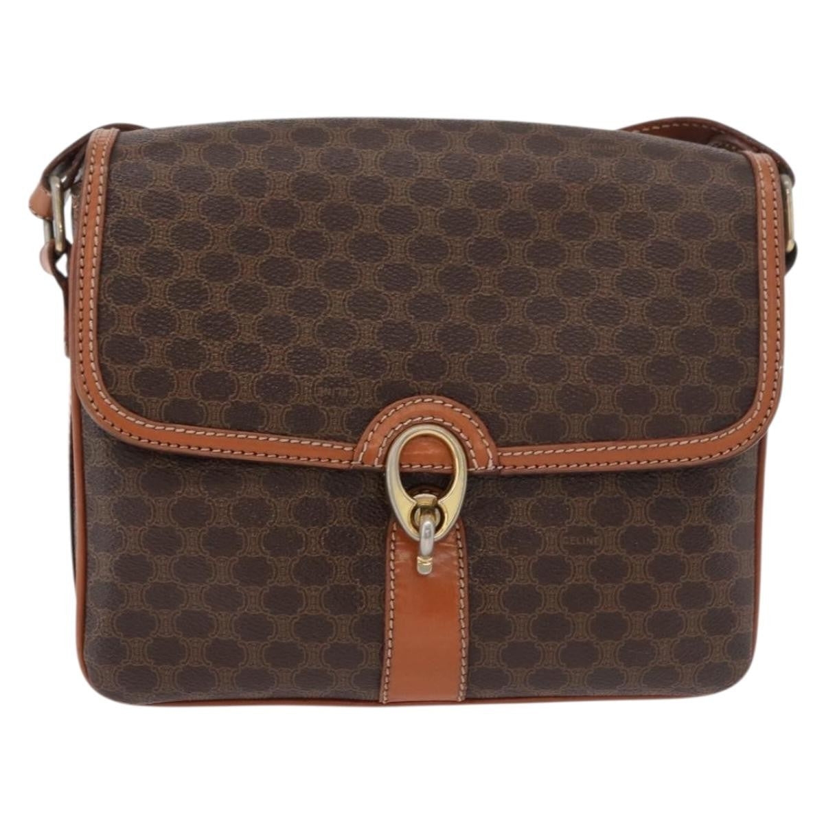 Celine Vintage Macadam Shoulder Bag Canvas and Leather, Brown, Canvas, Handbag