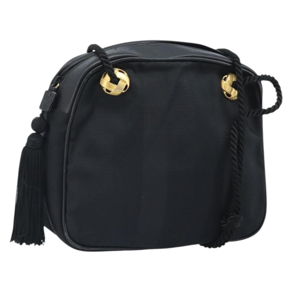 Salvatore Ferragamo Vintage Shoulder Bag Canvas, BLACK, CANVAS, Shoulder bag