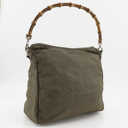 Gucci Vintage Bamboo Shoulder Bag Nylon, KHAKI, NYLON, Shoulder bag