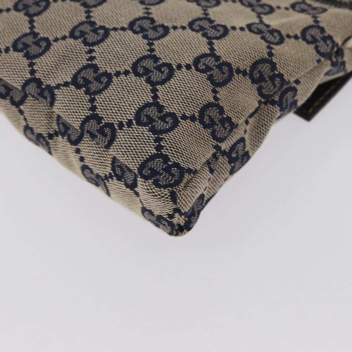 Gucci Vintage Double Belt Bag GG Canvas with Leather, NAVY, CANVAS, Clutche & pouche
