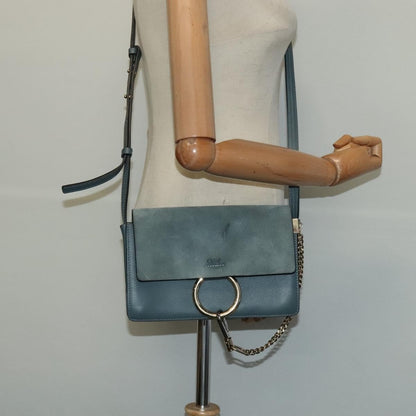 Chloe Faye Shoulder Bag Leather and Suede, BLUE, SUEDE, Shoulder bag