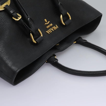 Prada Shopping Tote Vitello Daino, BLACK, LEATHER, Tote bag