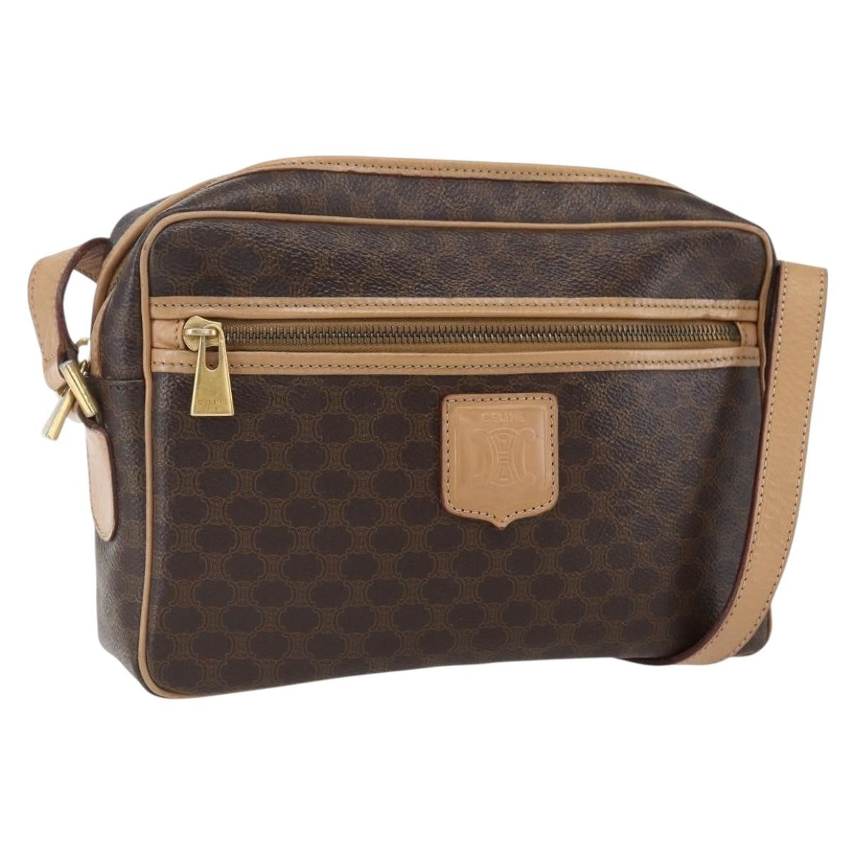 Celine Vintage Macadam Shoulder Bag Canvas and Leather, BROWN, CANVAS, Shoulder bag
