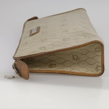 Christian Dior Vintage Honeycomb Zip Pouch Canvas and Leather, BEIGE, CANVAS, Clutche & pouche