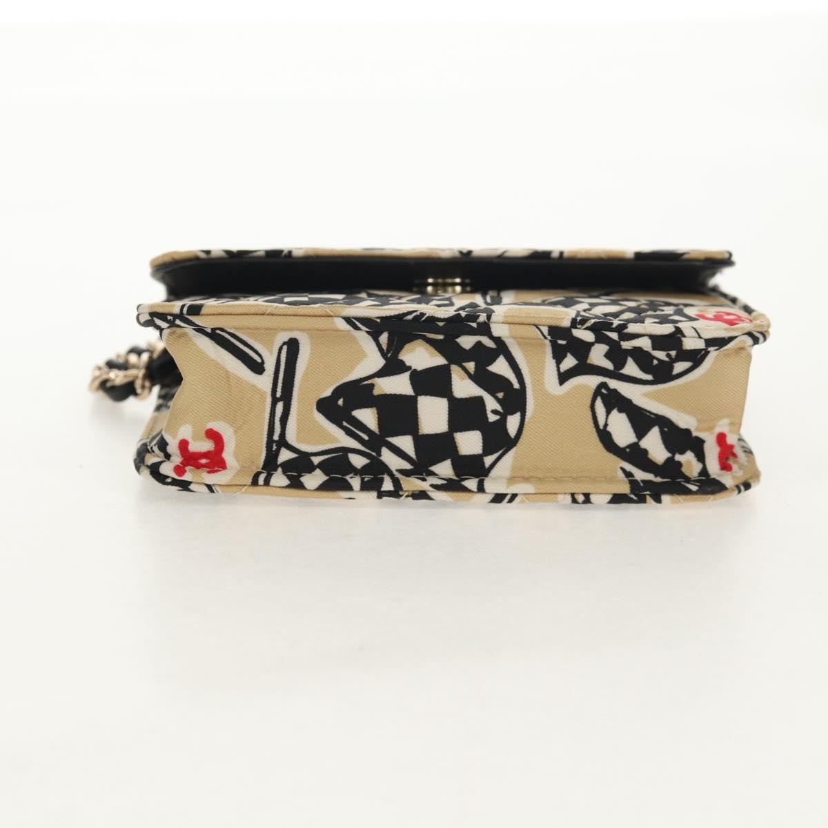 Chanel Flap Card Holder on Chain Quilted Printed Canvas, Beige, Satin, Clutch