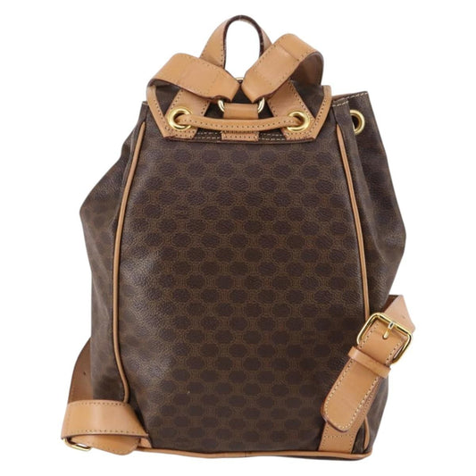 Celine Vintage Drawstring Flap Backpack Macadam Coated Canvas, BROWN, CANVAS, Backpack