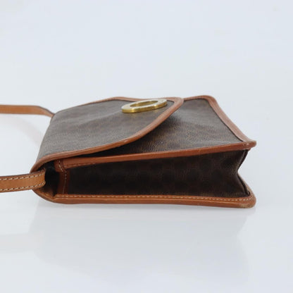 Celine Vintage Macadam Circle Logo Shoulder Bag Canvas and Leather, Brown, Canvas, Shoulder Bag